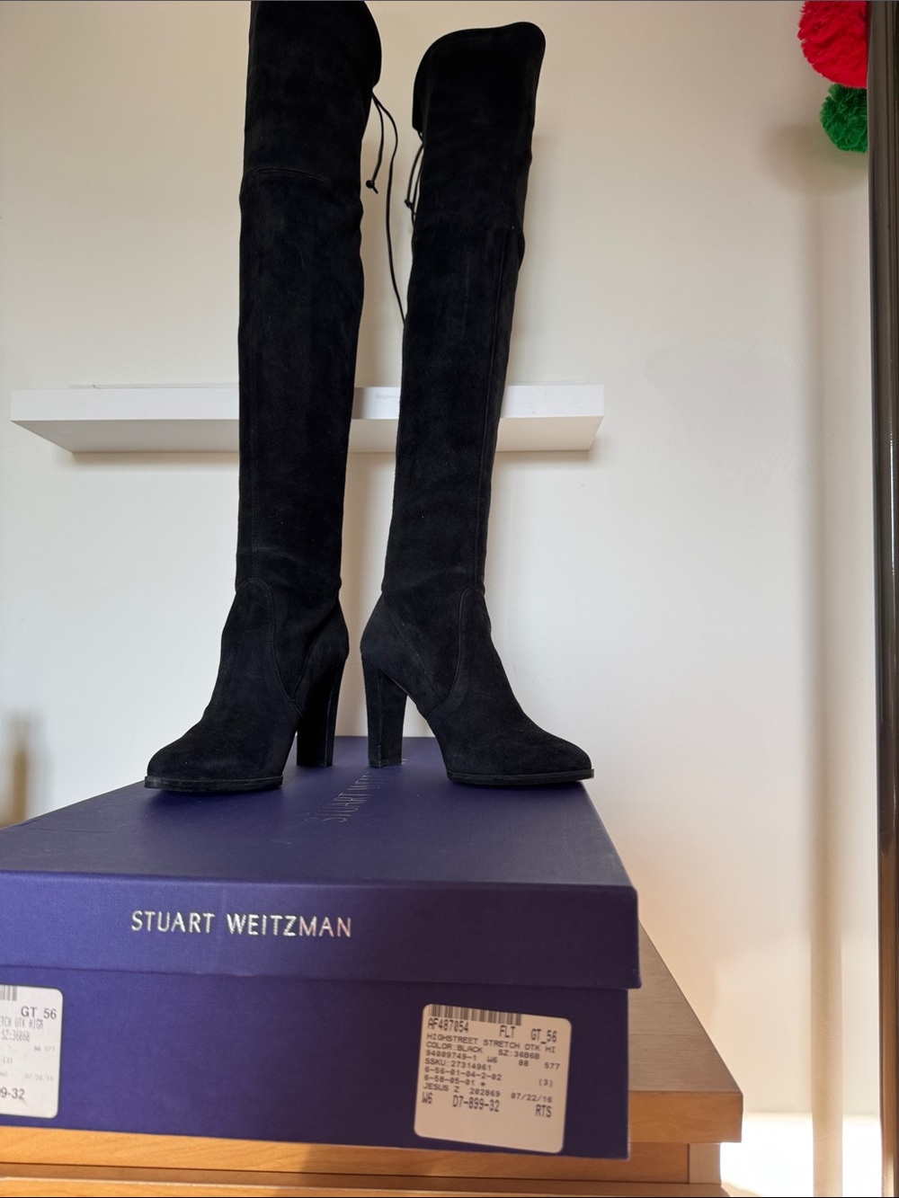 Stuart Weitzman Black Suede Over-the-Knee Block Heel Boots